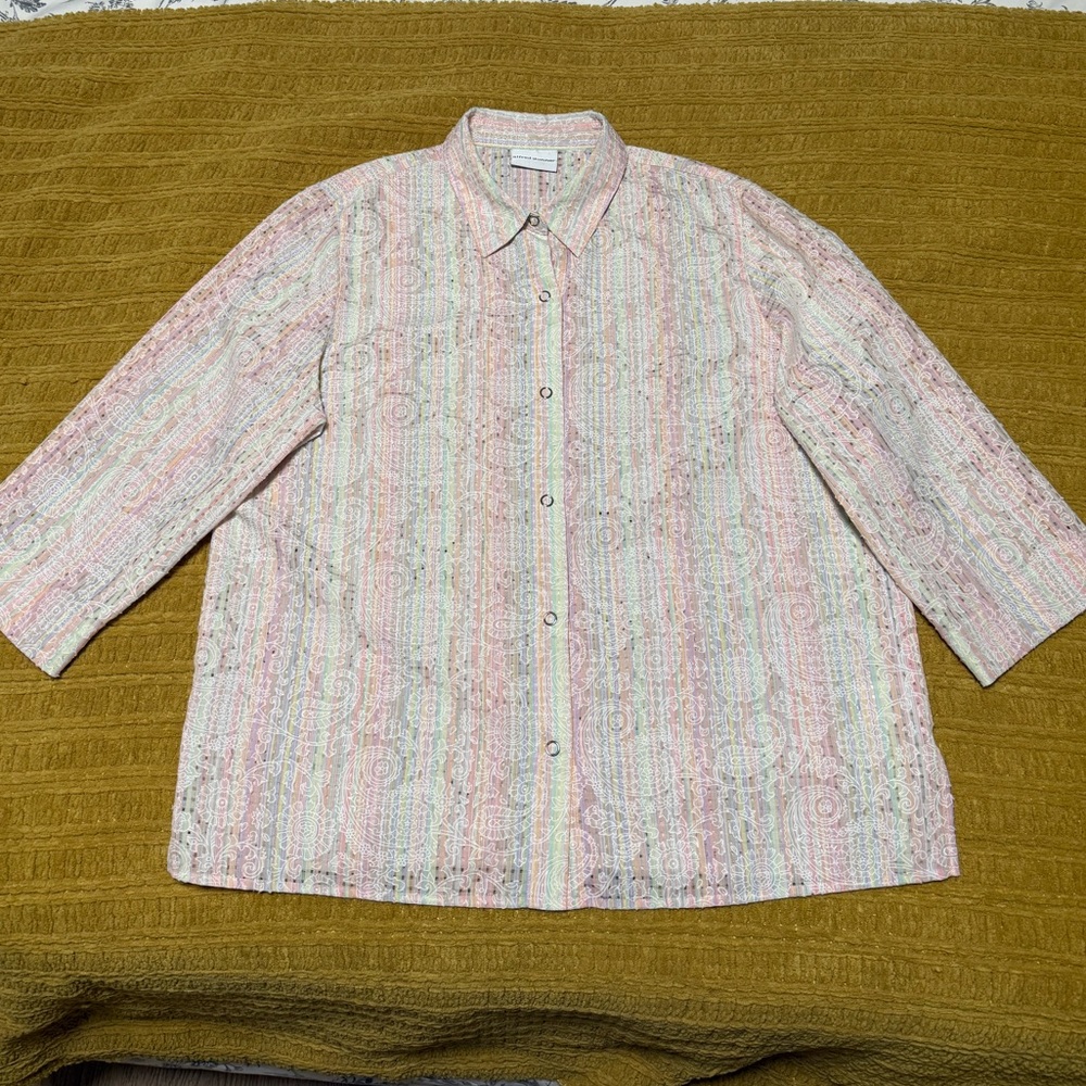 Women Alfred Dunner Button Down Blouse 3/4 Sleeve